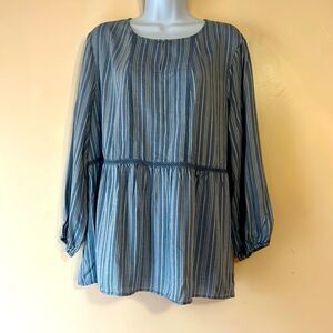Fever Blue Peasant Blouse Top